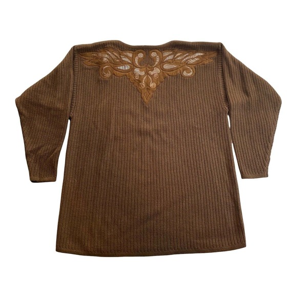 Vintage Semplice Sport Pure Wool Suede/leather Trimming Sweater Size Large - Picture 1 of 9